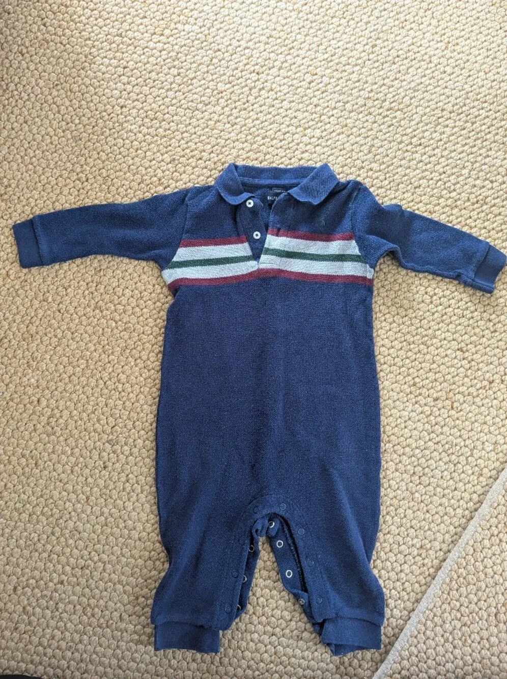 Ralph Lauren Navy Polo-Style Baby One-Piece with Stripes